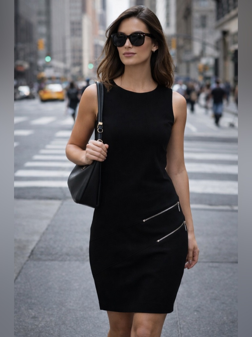 Michael Kors Black Sheath Dress Zip Detail Sleeveless Size 4